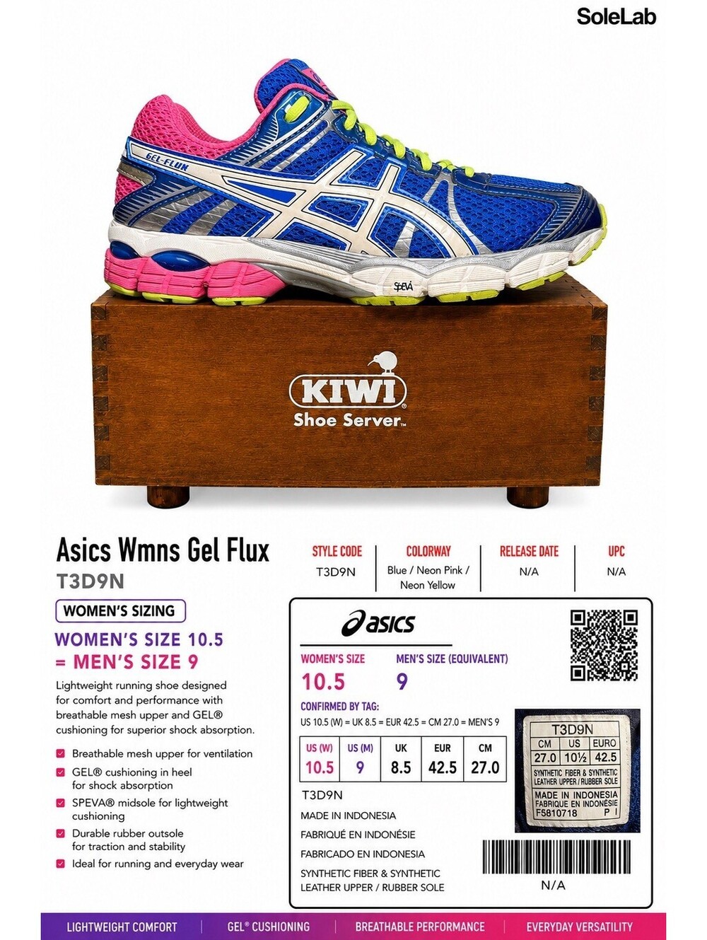ASICS Gel-Flux T3D9N Women’s 10.5 Blue Pink Neon Running Shoes Y2K
